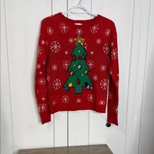 Xhilaration Red Christmas Sweater with Green Tree - Ugly Christmas knit Sweater